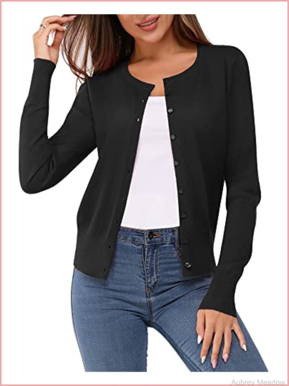 Women's Lightweight Button Down Cardigan Long Sleeve Crew Neck Soft Knit